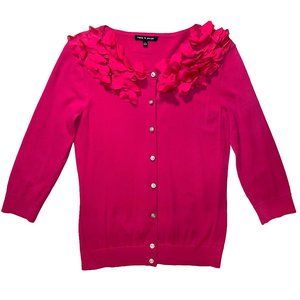 Cable & Gauge Fuchsia Petal Collar 3/4 Sleeve Cardigan Sweater Small